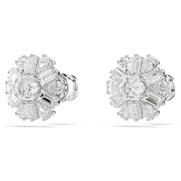 Swarovski Idyllia stud earrings Mixed cuts, Snowflake, White, Rhodium plated 5691483