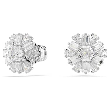 Swarovski Idyllia stud earrings Mixed cuts, Snowflake, White, Rhodium plated 5691483