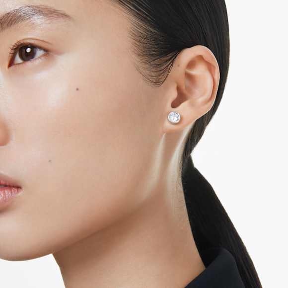 Swarovski Imber stud earrings Round cut, White, Rhodium plated 5696073