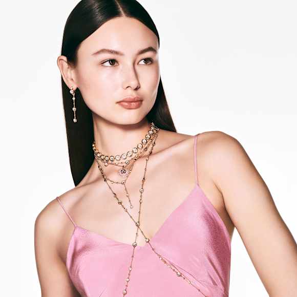 Swarovski Imber Y necklace Round cut, White, Gold-tone plated 5684510