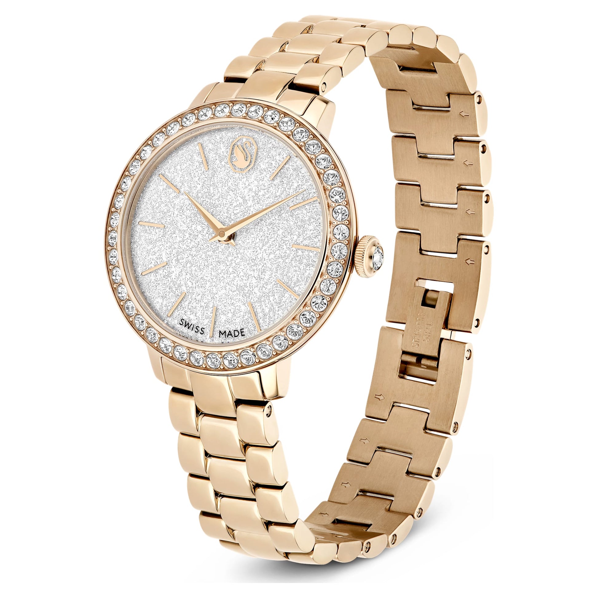 Swarovski Matrix 3-link watch Swiss Made, Metal bracelet, Gold tone, Champagne gold-tone finish 5715026