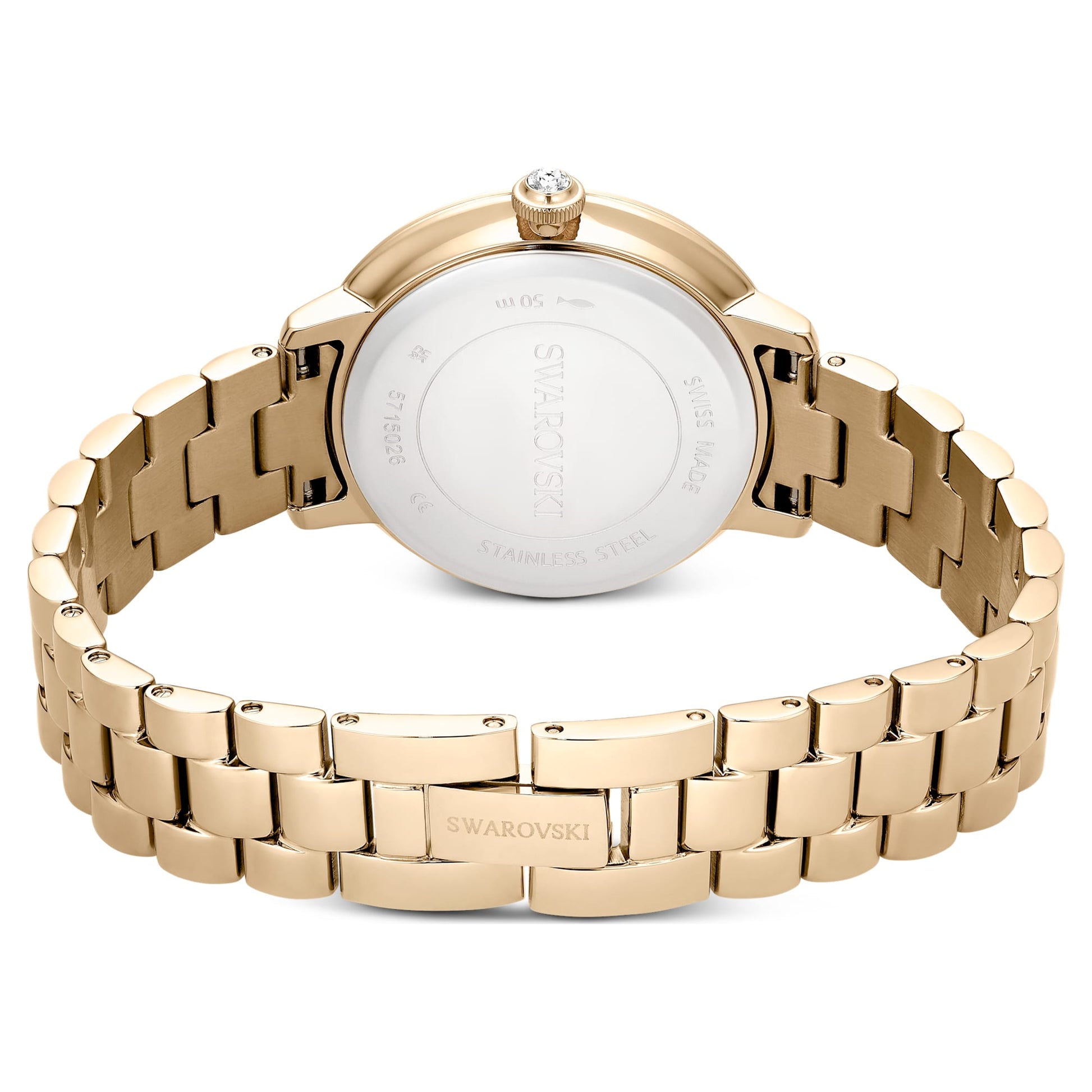 Swarovski Matrix 3-link watch Swiss Made, Metal bracelet, Gold tone, Champagne gold-tone finish 5715026