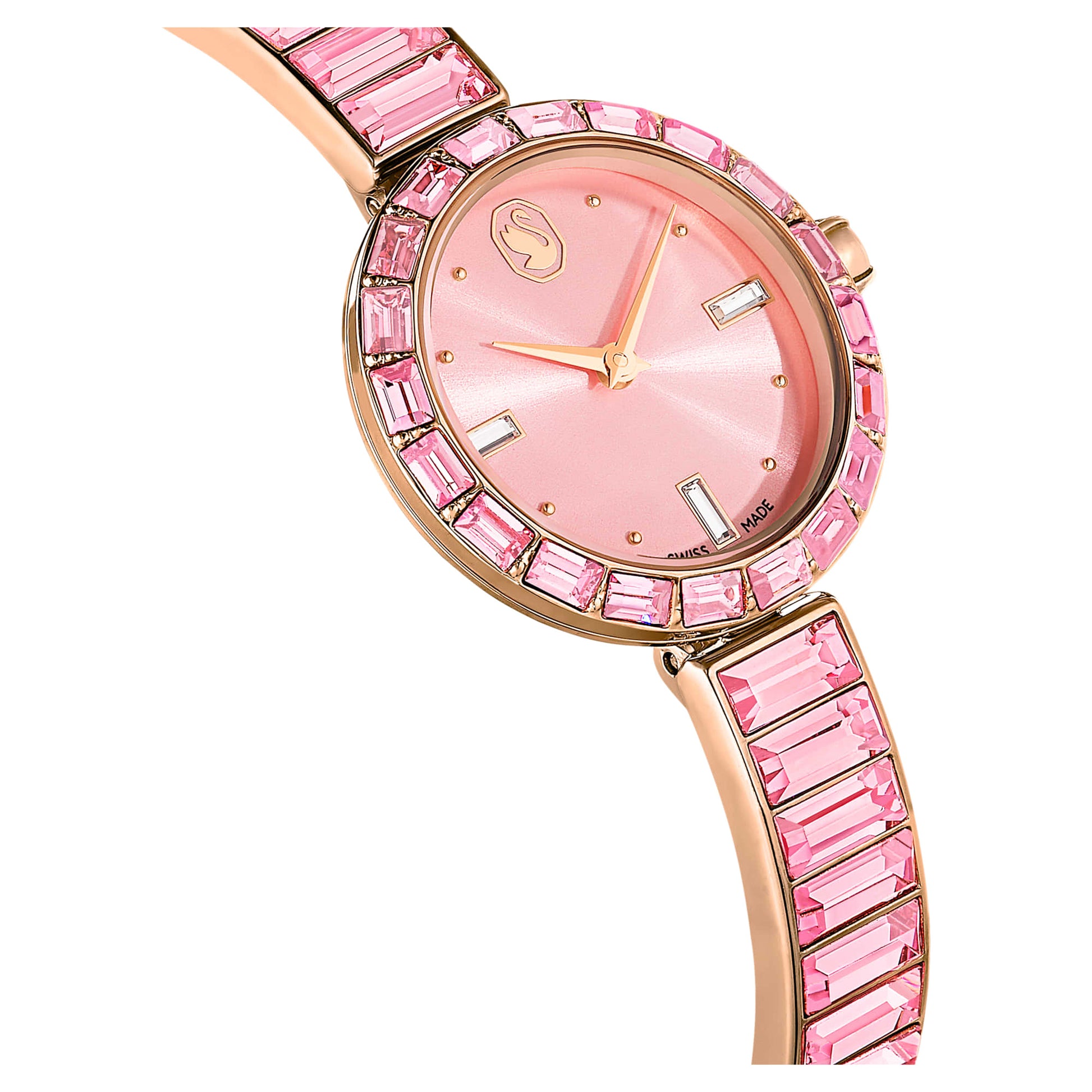 Swarovski Matrix bangle watch Swiss Made, Crystal bracelet, Pink, Rose gold-tone finish 5679890