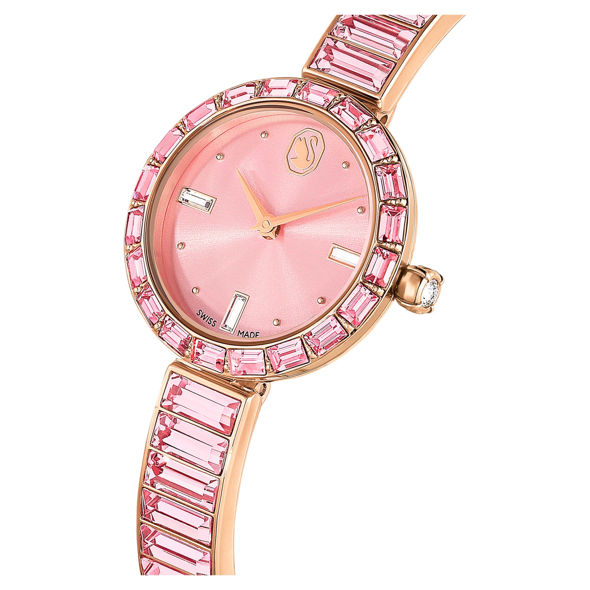 Swarovski Matrix bangle watch Swiss Made, Crystal bracelet, Pink, Rose gold-tone finish 5679890