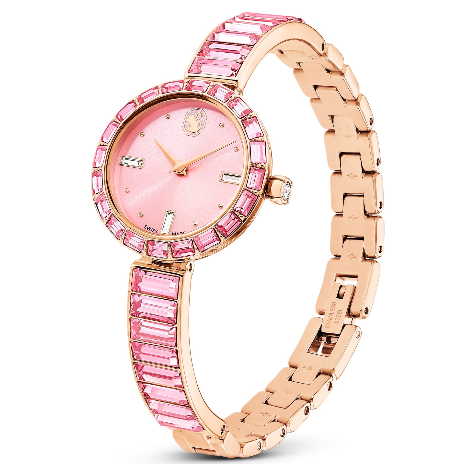 Swarovski Matrix bangle watch Swiss Made, Crystal bracelet, Pink, Rose gold-tone finish 5679890