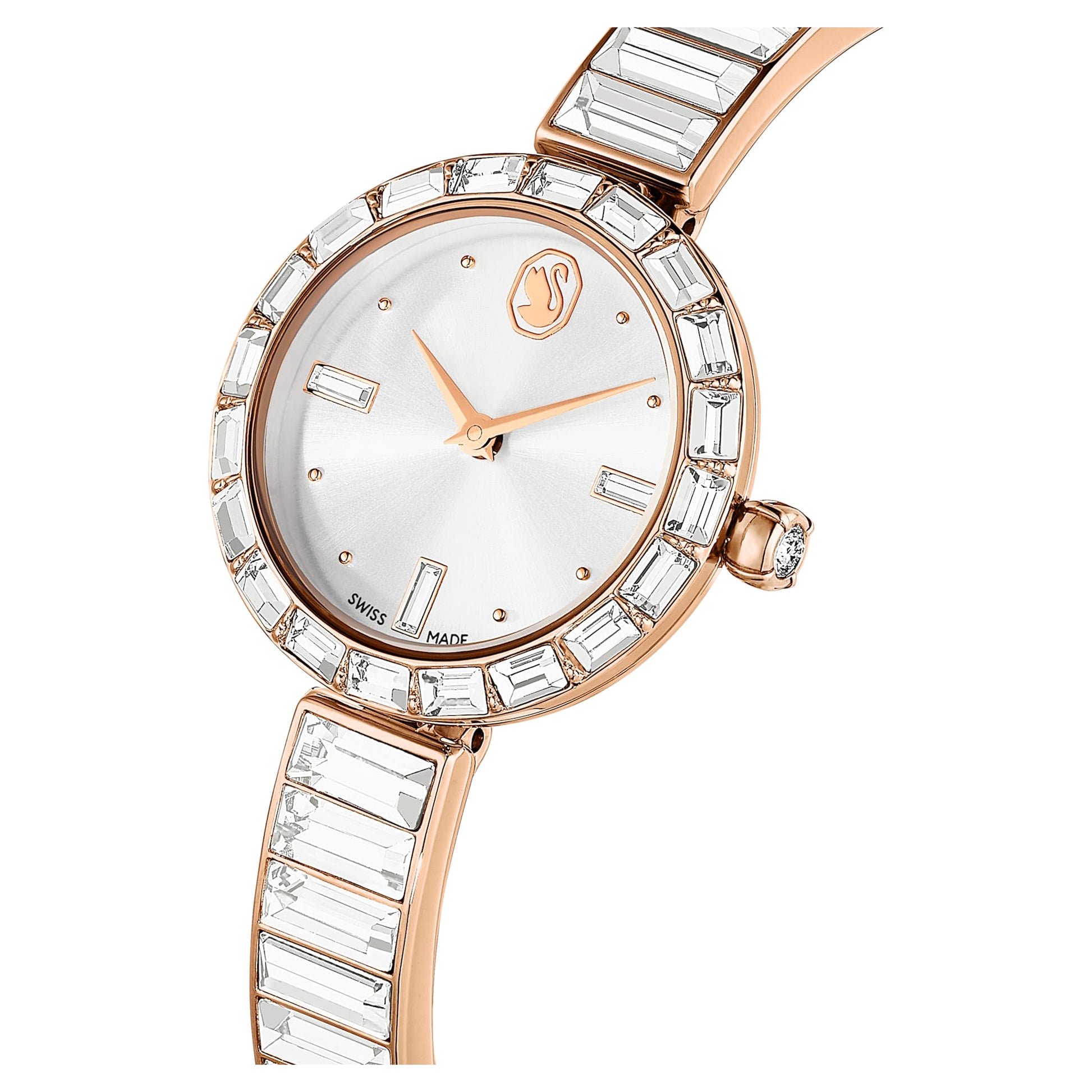 Swarovski Matrix bangle watch Swiss Made, Crystal bracelet, White, Rose gold-tone finish
5677484