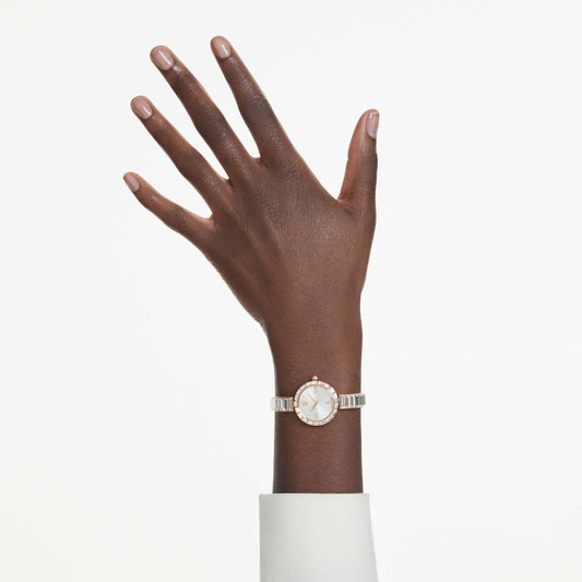 Swarovski Matrix bangle watch Swiss Made, Crystal bracelet, White, Rose gold-tone finish
5677484