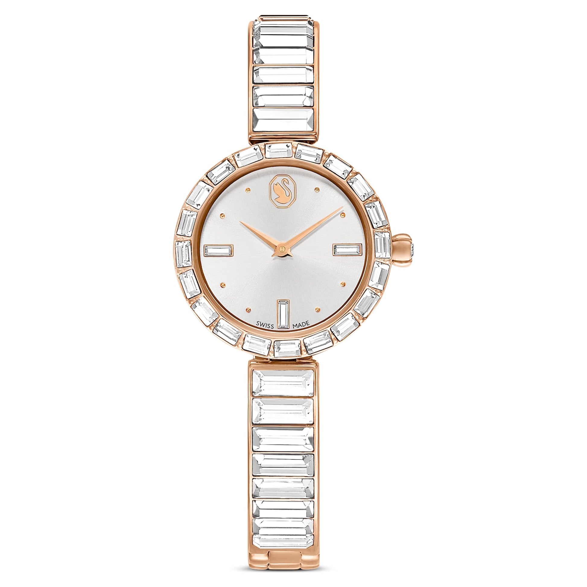 Swarovski Matrix bangle watch Swiss Made, Crystal bracelet, White, Rose gold-tone finish
5677484