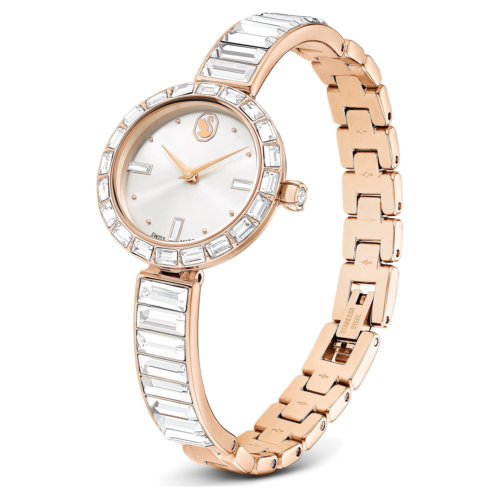 Swarovski Matrix bangle watch Swiss Made, Crystal bracelet, White, Rose gold-tone finish
5677484