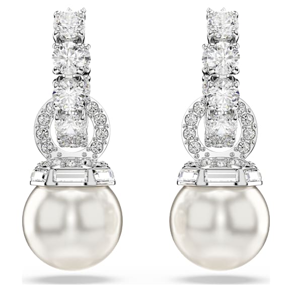 Swarovski Matrix drop earrings Crystal pearl, Round cut, White, Rhodium plated 5691716