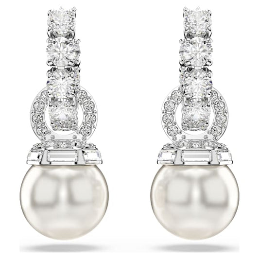 Swarovski Matrix drop earrings Crystal pearl, Round cut, White, Rhodium plated 5691716