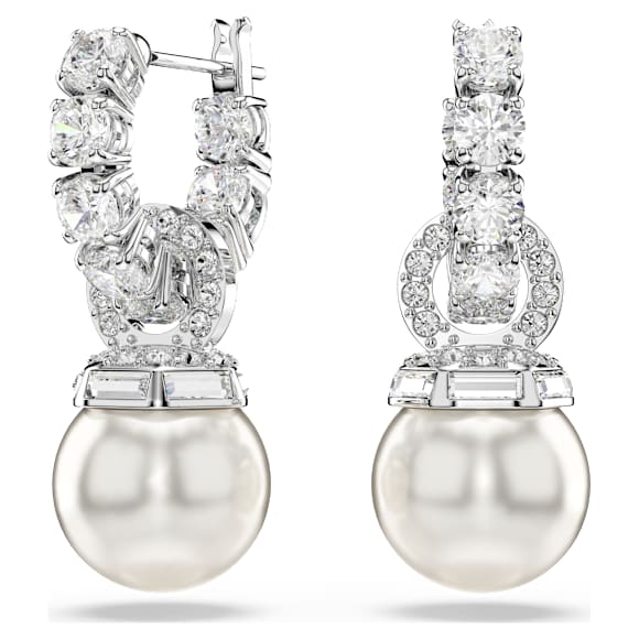 Swarovski Matrix drop earrings Crystal pearl, Round cut, White, Rhodium plated 5691716