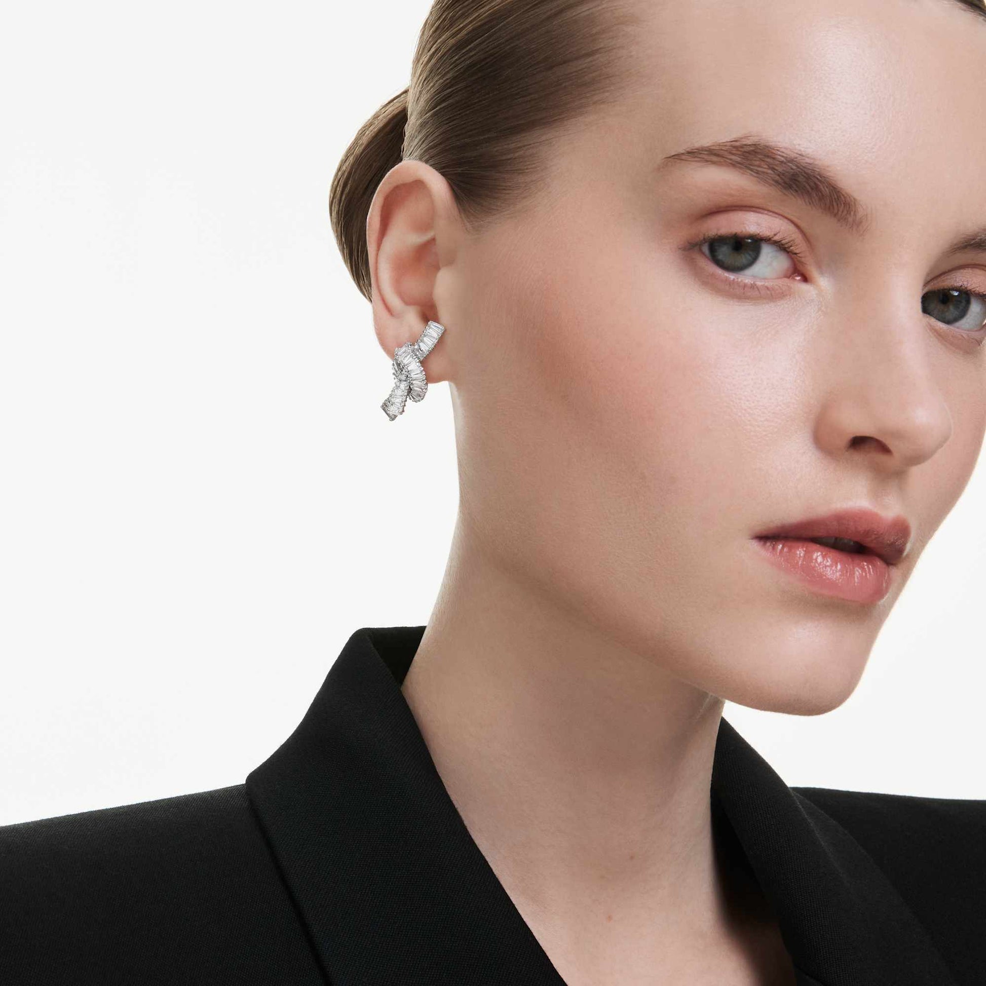 Swarovski Matrix earrings Baguette cut, Knot, White, Rhodium plated 5727040