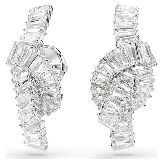 Swarovski Matrix earrings Baguette cut, Knot, White, Rhodium plated 5727040