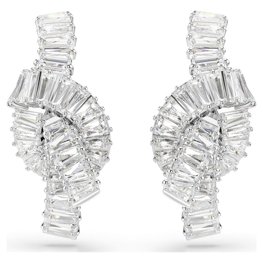 Swarovski Matrix earrings Baguette cut, Knot, White, Rhodium plated 5727040