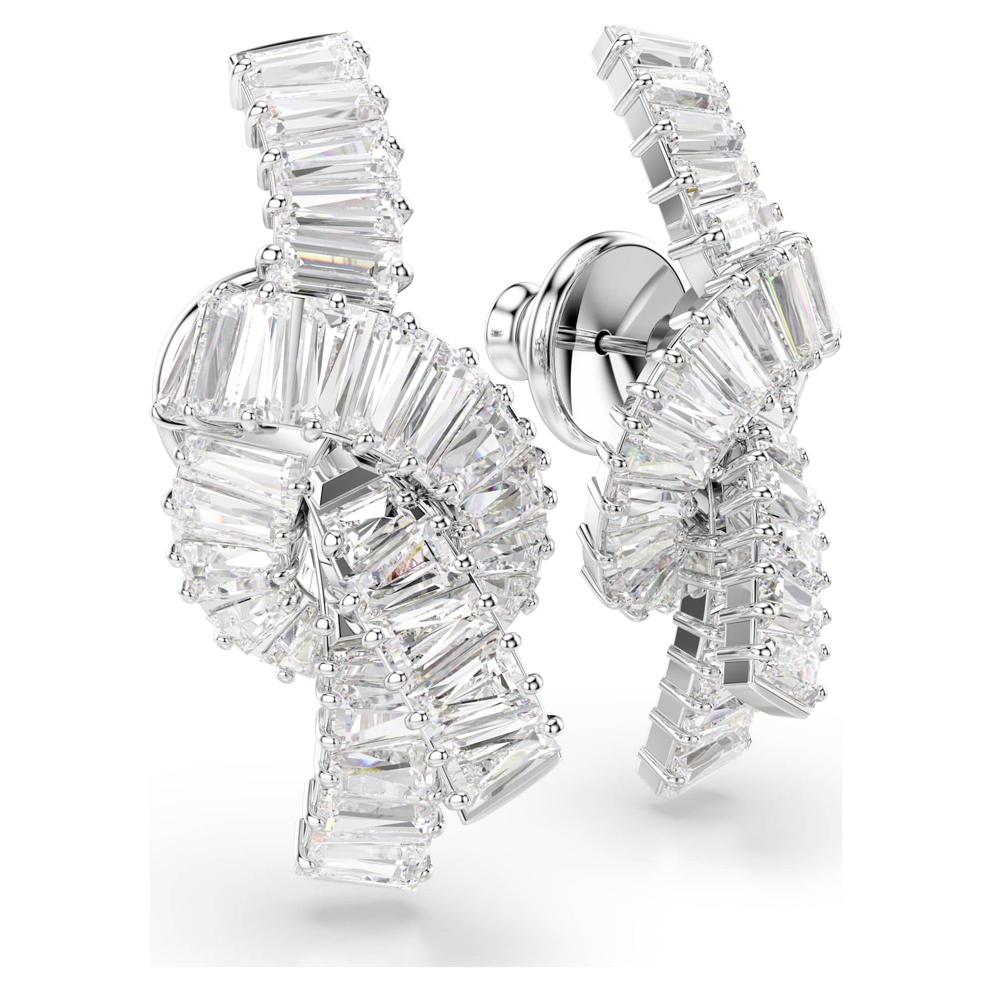 Swarovski Matrix earrings Baguette cut, Knot, White, Rhodium plated 5727040
