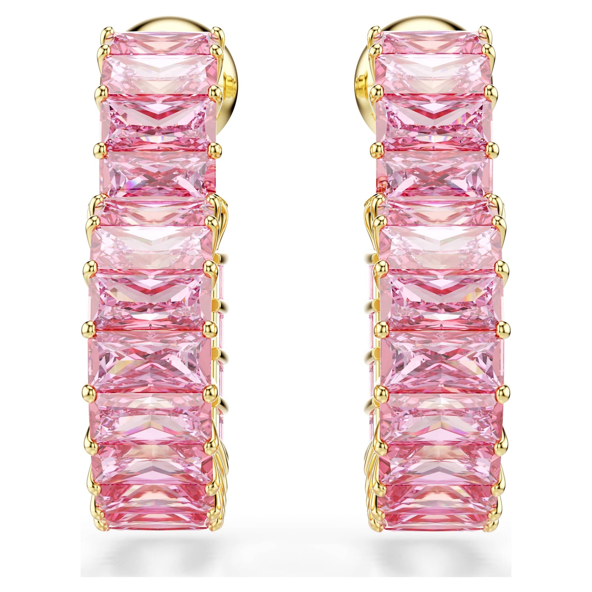 Swarovski Matrix hoop earrings Baguette cut, Heart, Small, Pink, Gold-tone plated 5706340