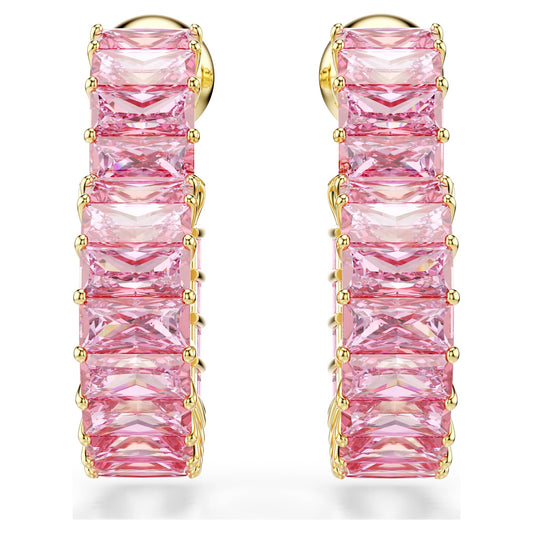 Swarovski Matrix hoop earrings Baguette cut, Heart, Small, Pink, Gold-tone plated 5706340