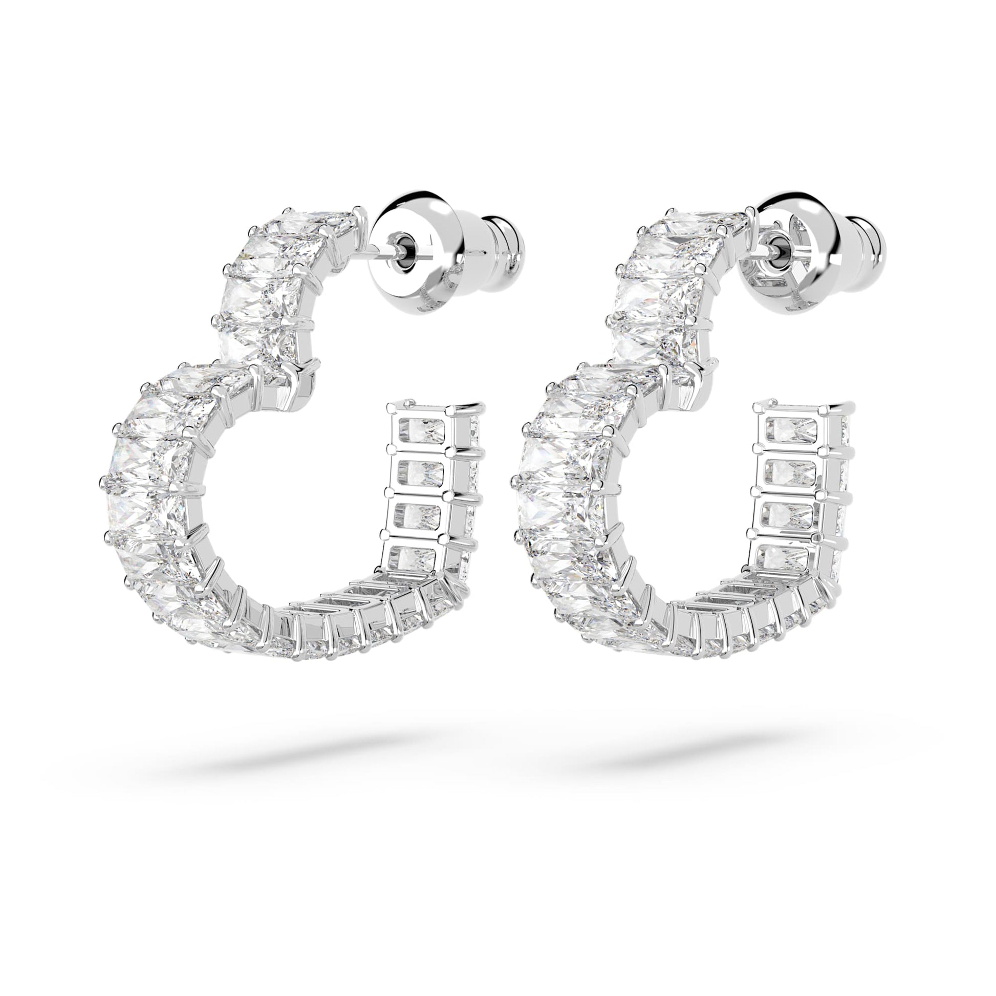 Swarovski Matrix hoop earrings Baguette cut, Heart, Small, White, Rhodium plated  5653170