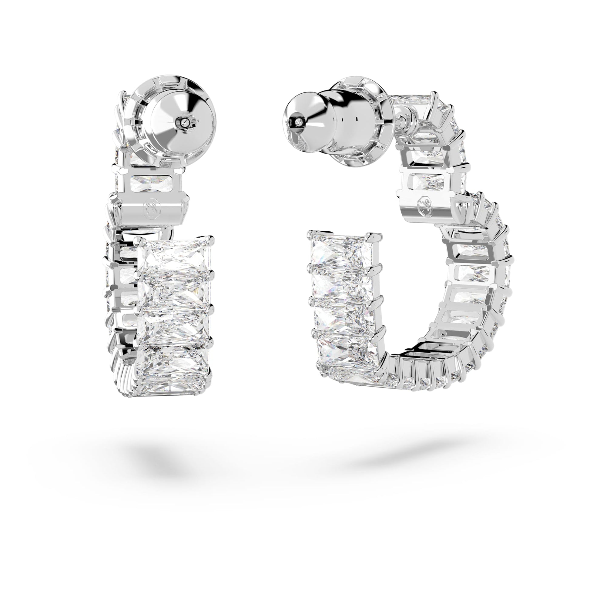 Swarovski Matrix hoop earrings Baguette cut, Heart, Small, White, Rhodium plated  5653170