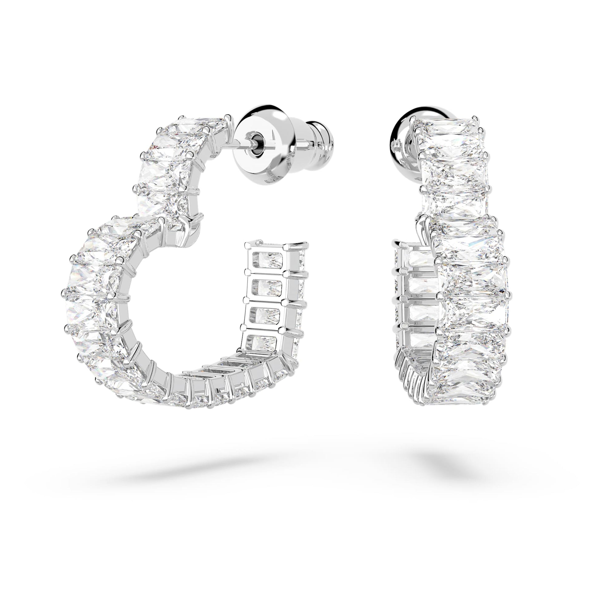 Swarovski Matrix hoop earrings Baguette cut, Heart, Small, White, Rhodium plated  5653170