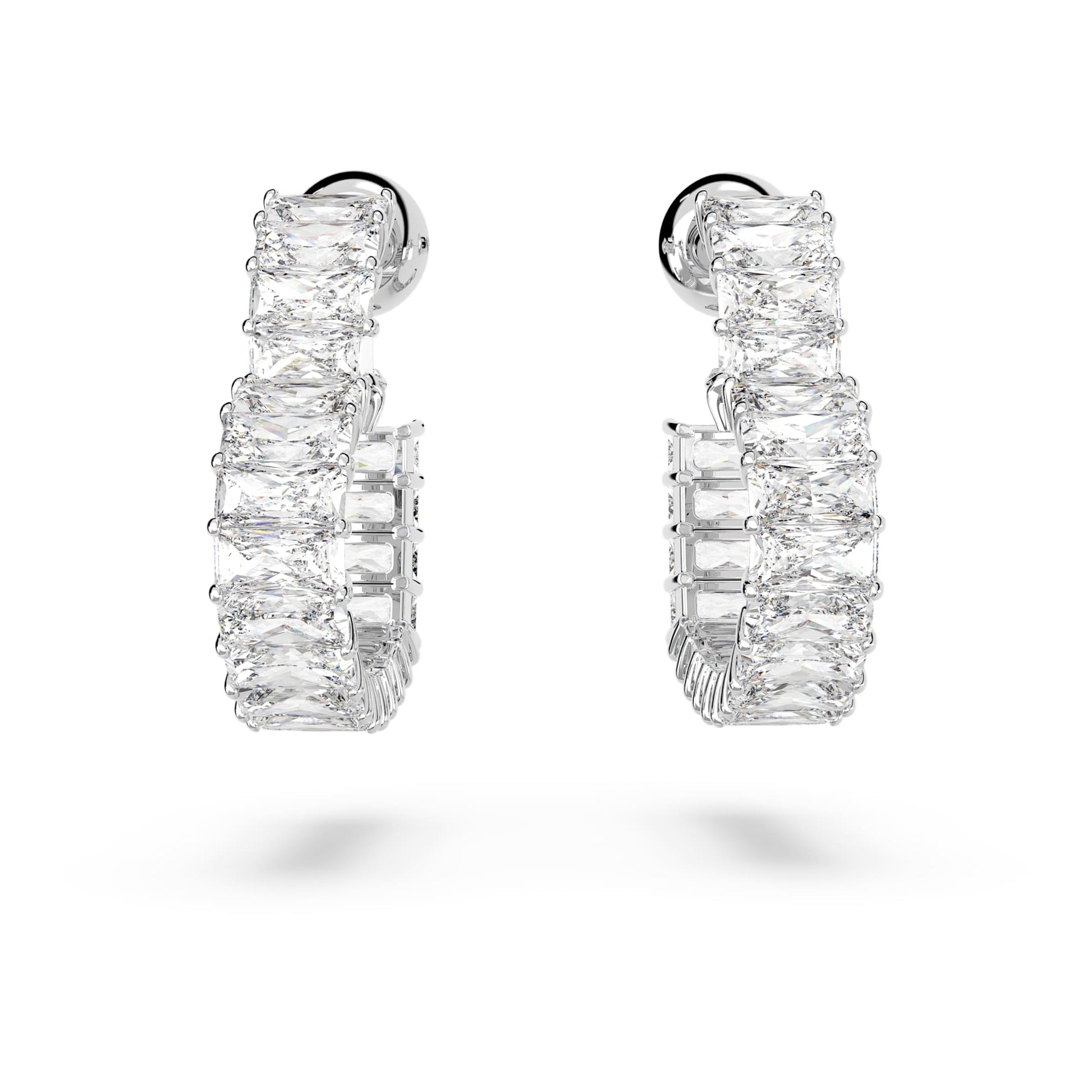 Swarovski Matrix hoop earrings Baguette cut, Heart, Small, White, Rhodium plated  5653170