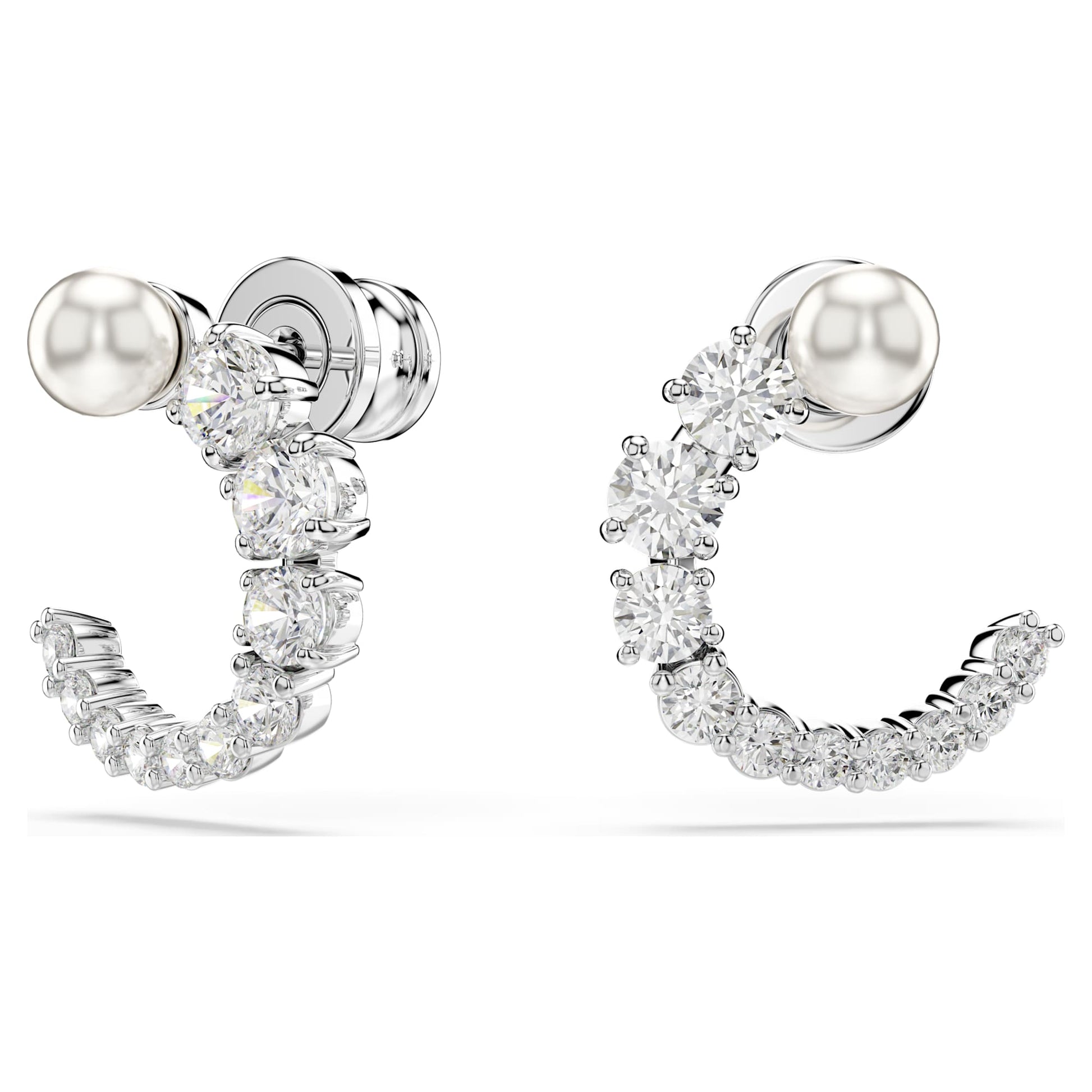 Swarovski Matrix hoop earrings Crystal pearl, Round cut, White, Rhodium plated 5692260