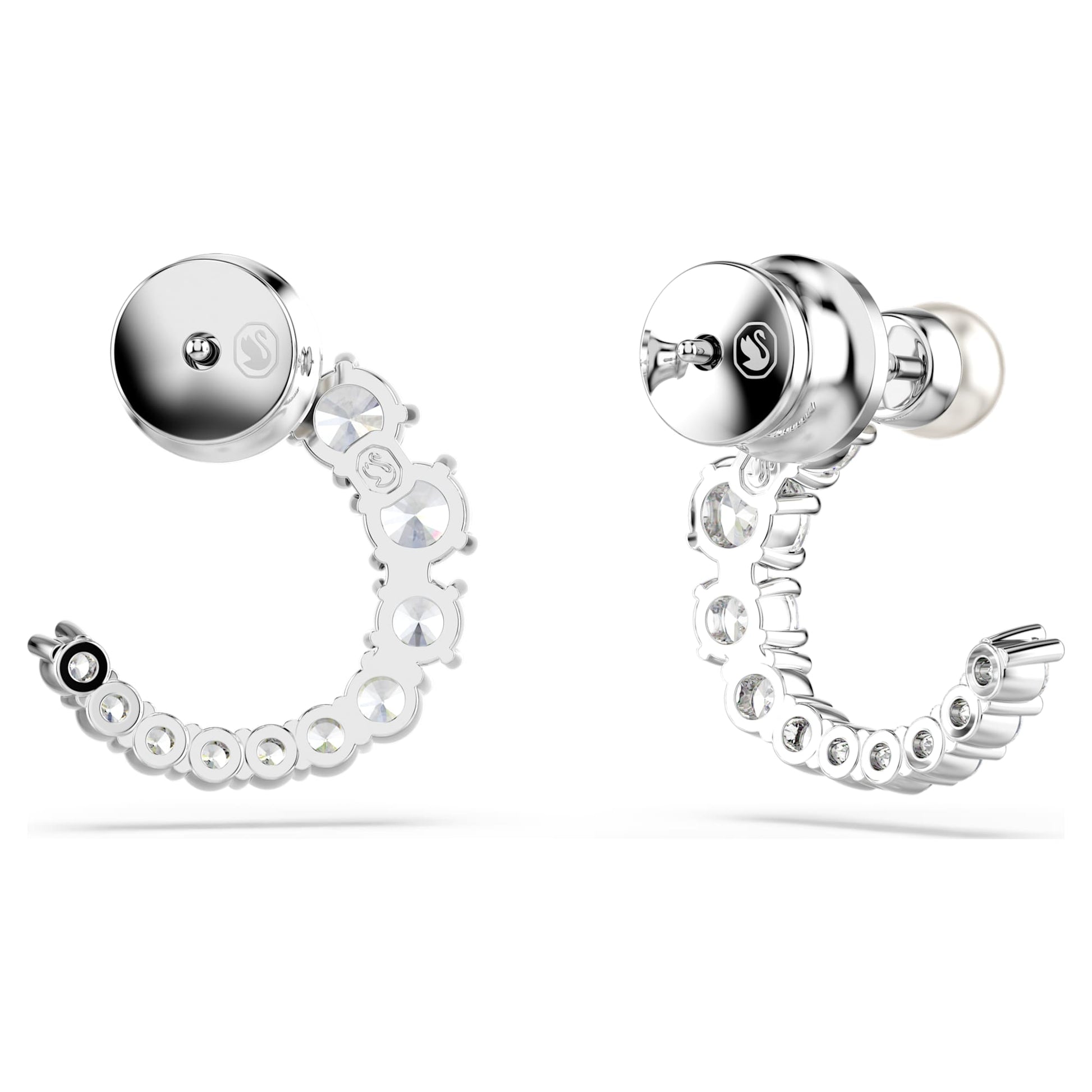 Swarovski Matrix hoop earrings Crystal pearl, Round cut, White, Rhodium plated 5692260