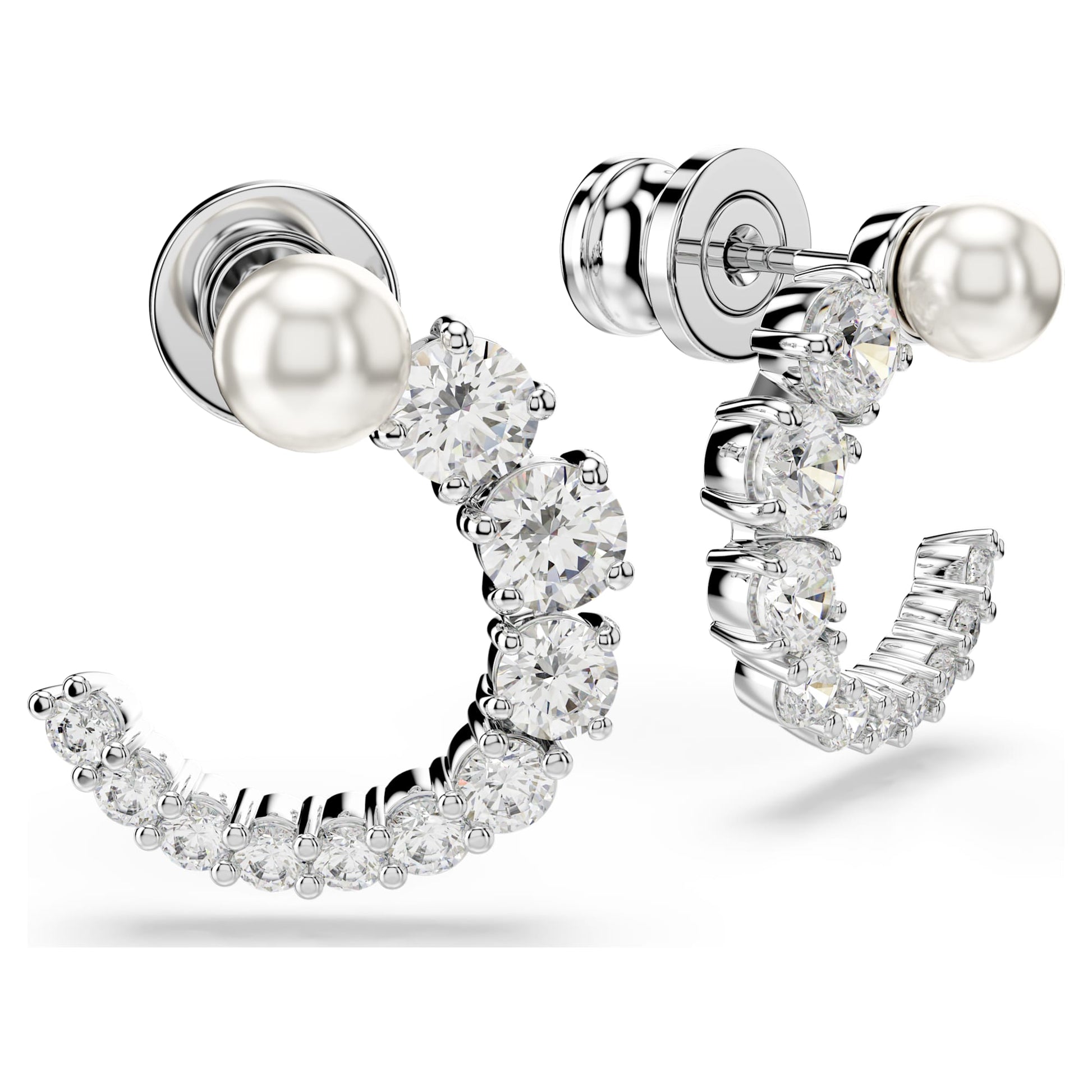 Swarovski Matrix hoop earrings Crystal pearl, Round cut, White, Rhodium plated 5692260
