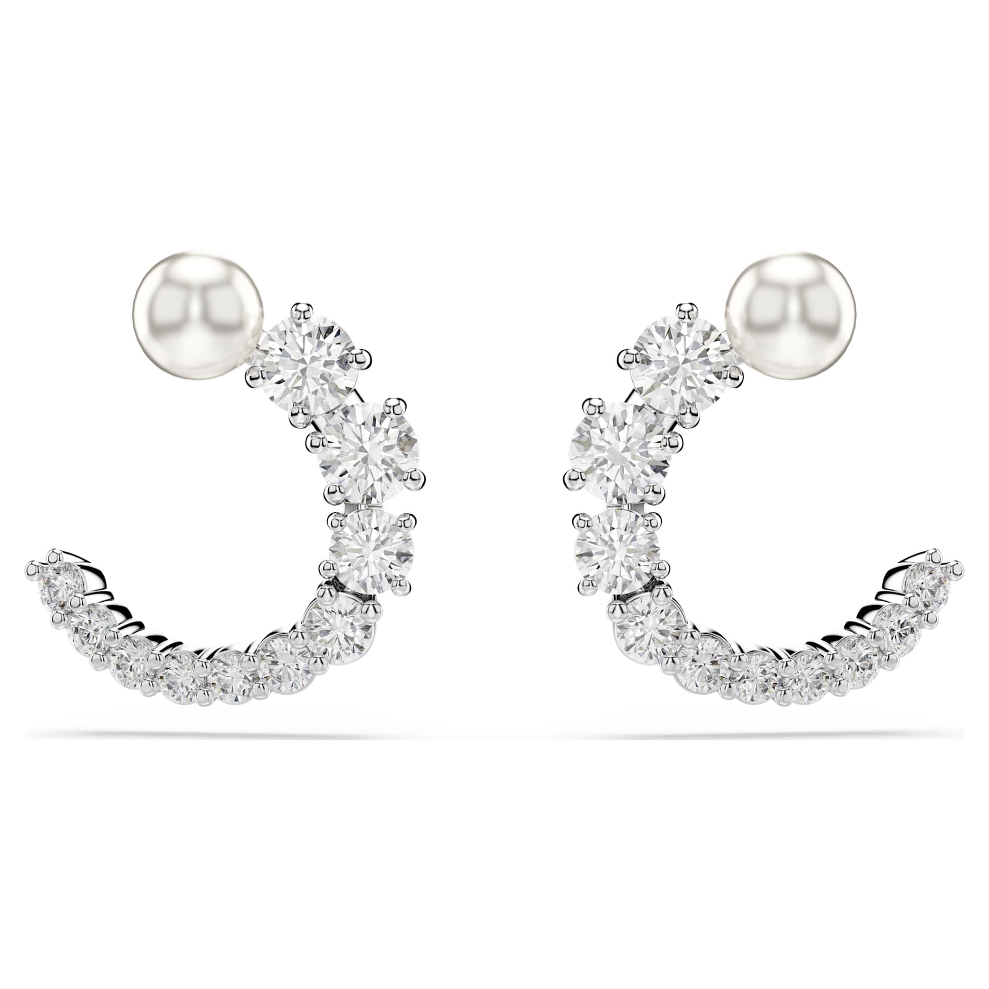 Swarovski Matrix hoop earrings Crystal pearl, Round cut, White, Rhodium plated 5692260