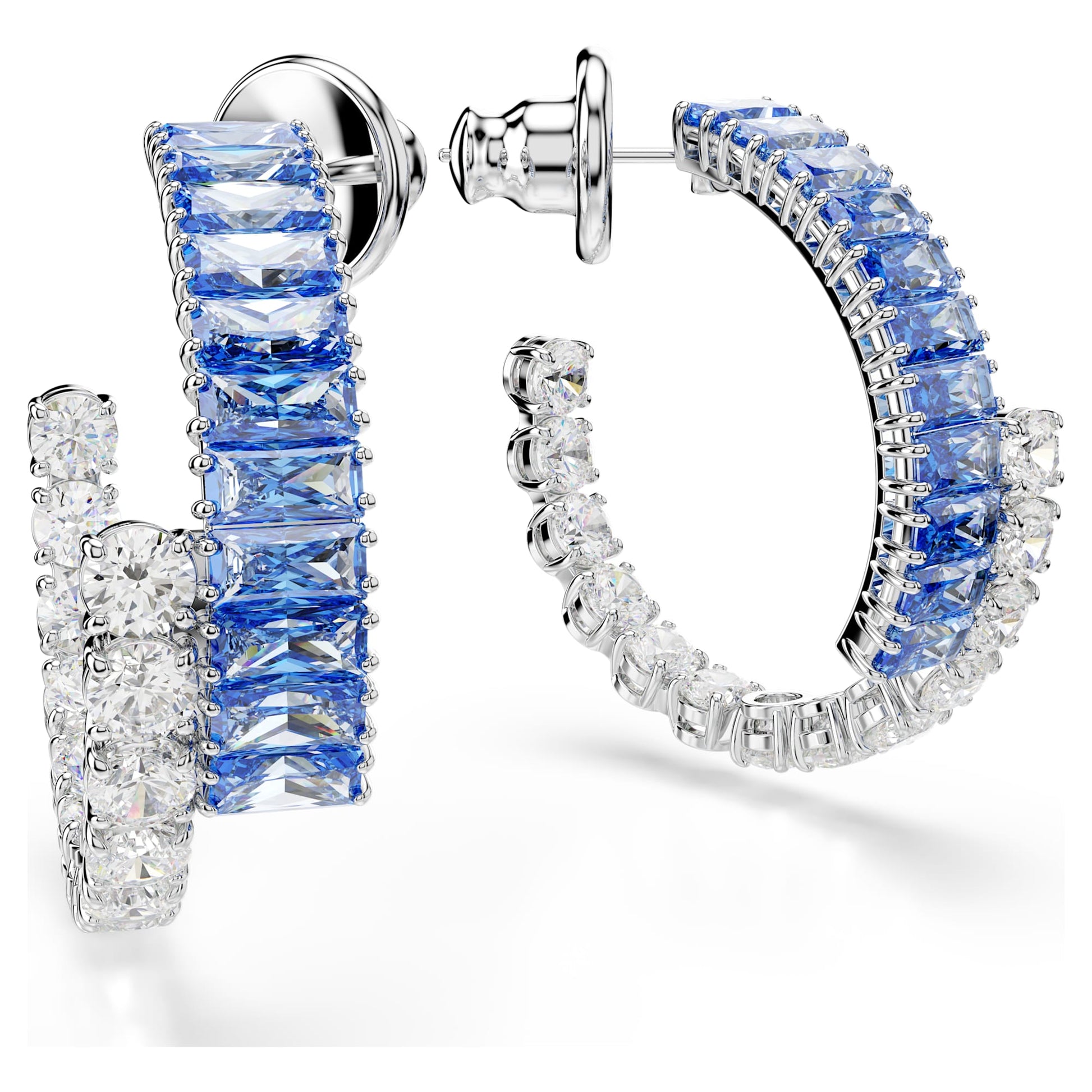 Swarovski Matrix hoop earrings Mixed cuts, Blue, Rhodium plated 5722459