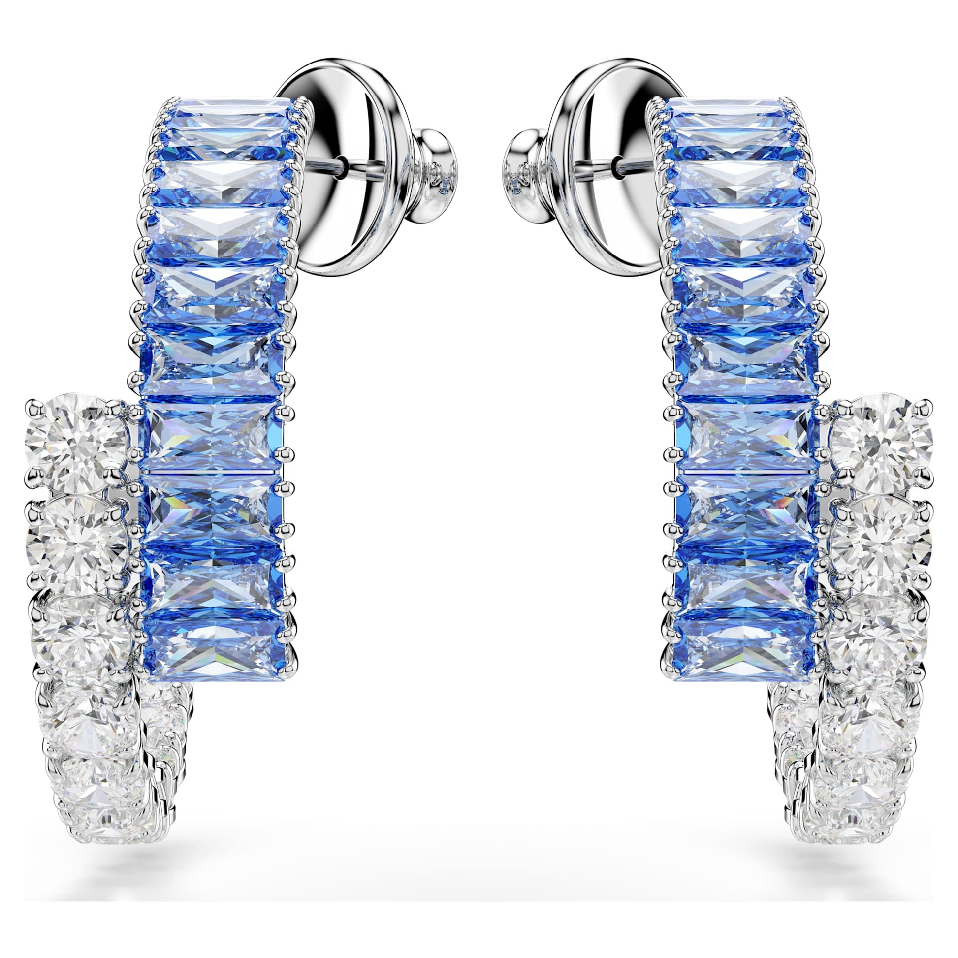 Swarovski Matrix hoop earrings Mixed cuts, Blue, Rhodium plated 5722459