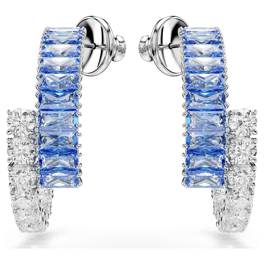 Swarovski Matrix hoop earrings Mixed cuts, Blue, Rhodium plated 5722459