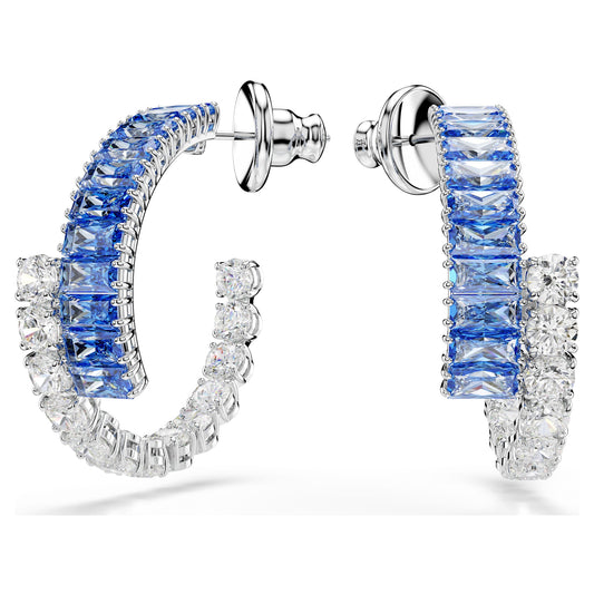 Swarovski Matrix hoop earrings Mixed cuts, Blue, Rhodium plated 5722459