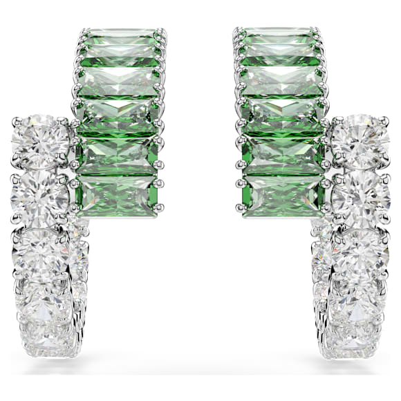 Swarovski Matrix hoop earrings Mixed cuts, Green, Rhodium plated 5732264