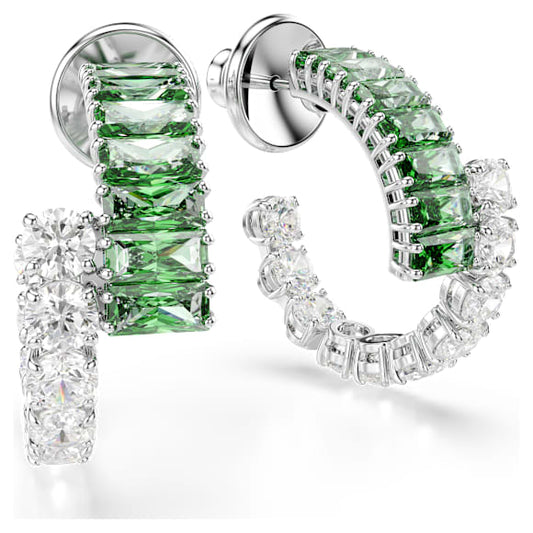 Swarovski Matrix hoop earrings Mixed cuts, Green, Rhodium plated 5732264