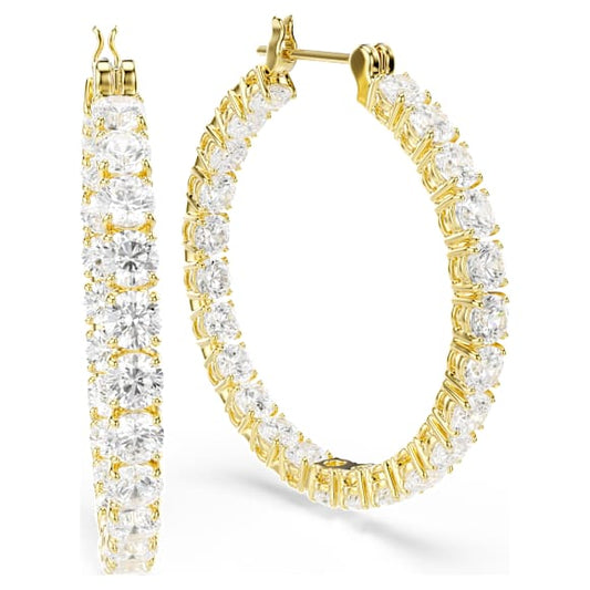Swarovski Matrix hoop earrings Round cut, White, Gold-tone plated  5750620