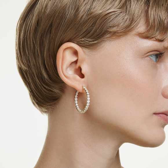 Swarovski Matrix hoop earrings Round cut, White, Gold-tone plated  5750620