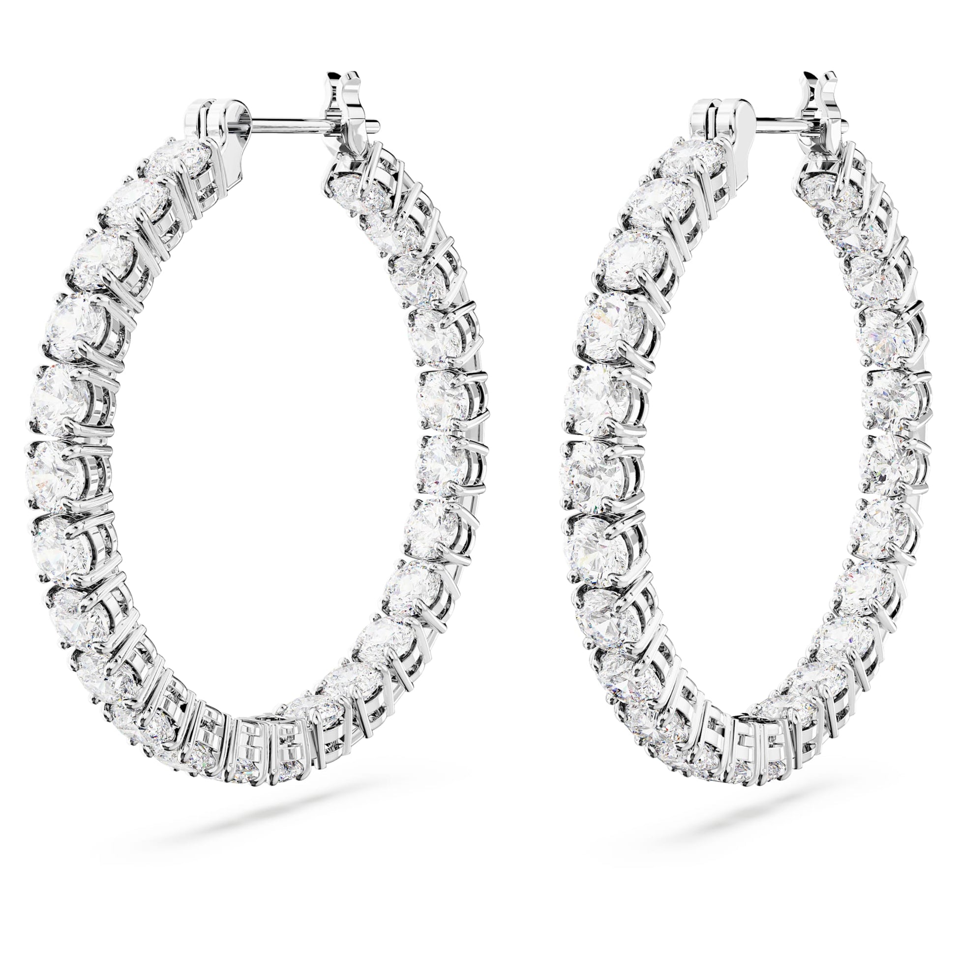 Swarovski Matrix hoop earrings Round cut, White, Rhodium plated  5647715