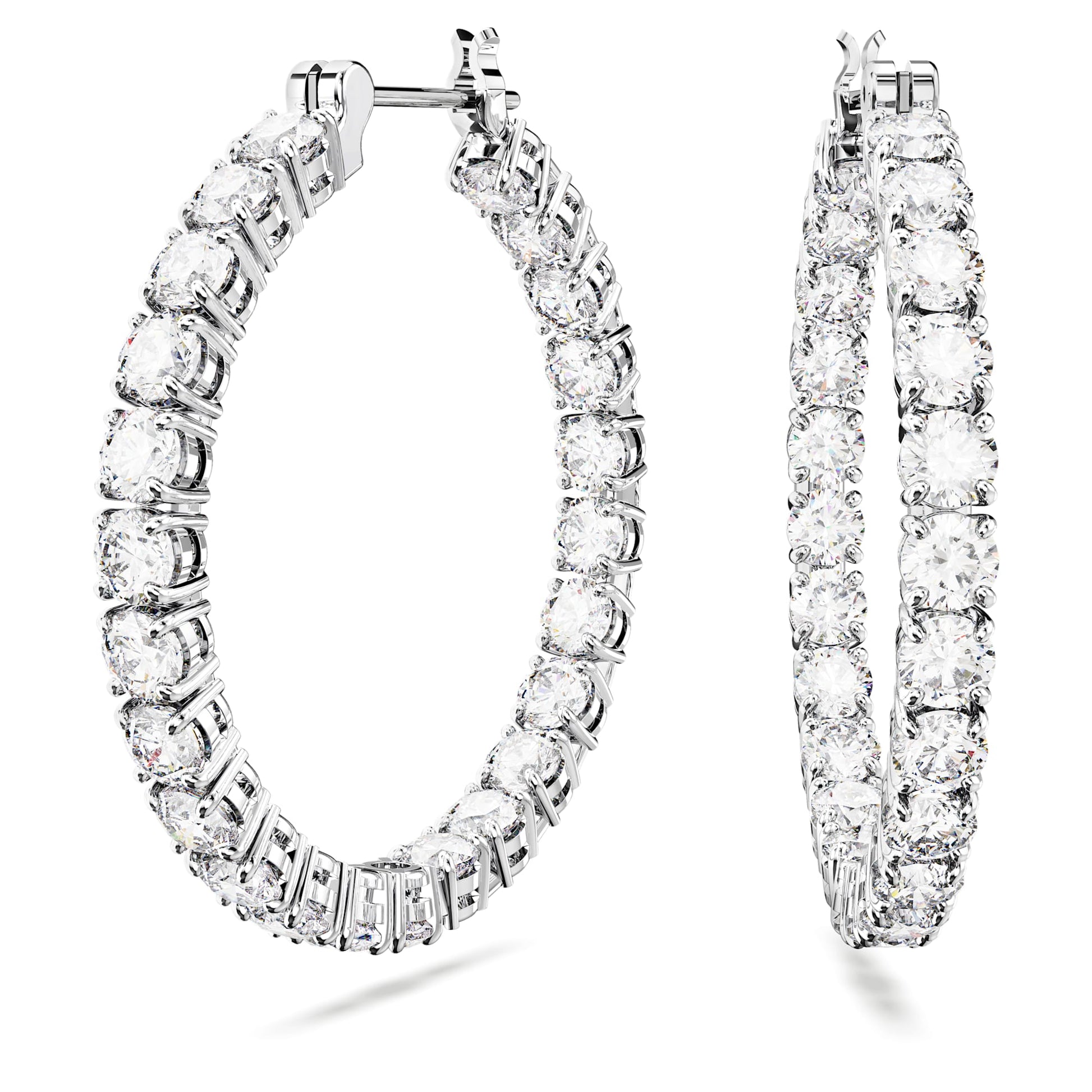 Swarovski Matrix hoop earrings Round cut, White, Rhodium plated  5647715