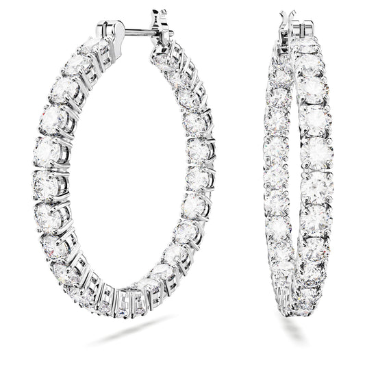 Swarovski Matrix hoop earrings Round cut, White, Rhodium plated  5647715