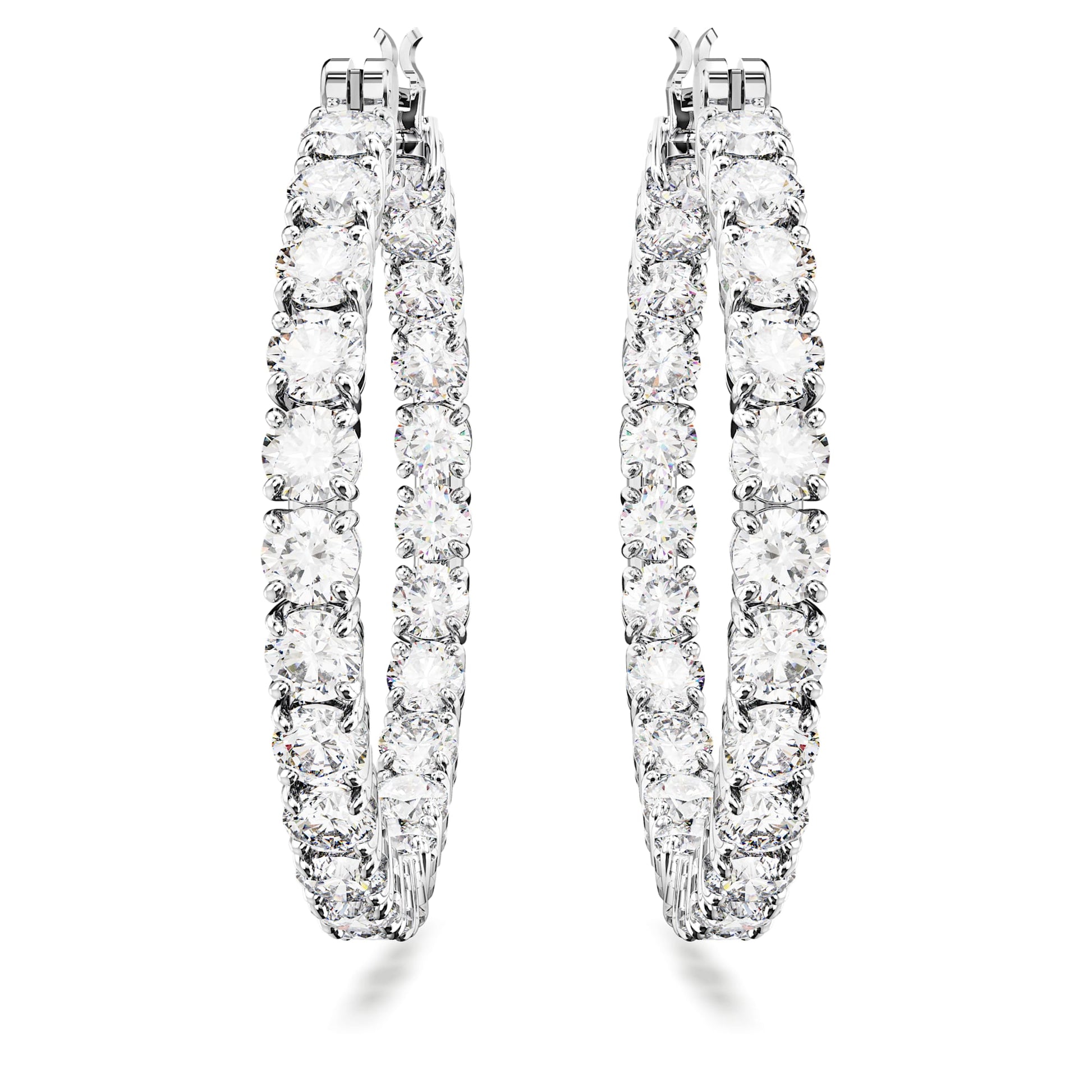 Swarovski Matrix hoop earrings Round cut, White, Rhodium plated  5647715
