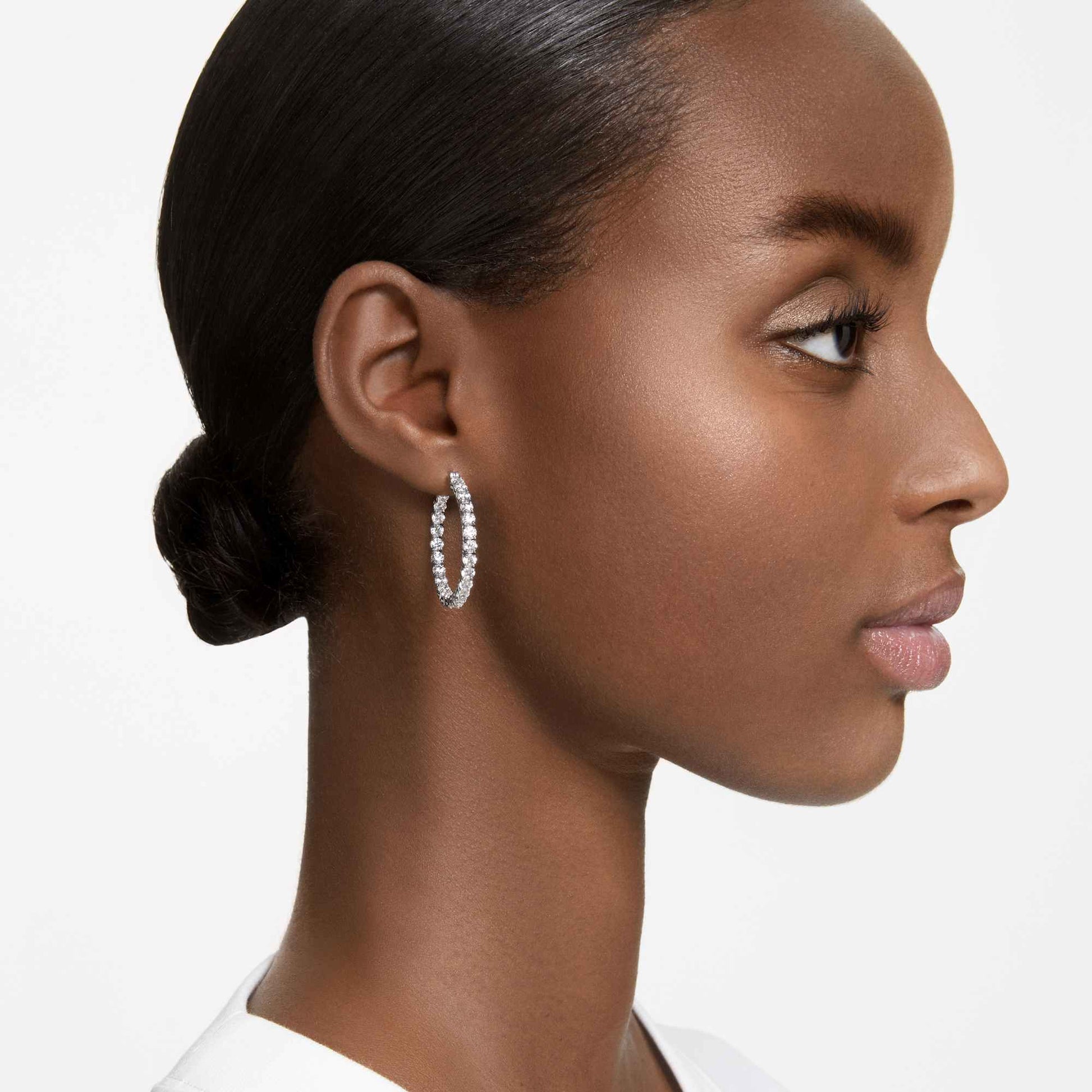 Swarovski Matrix hoop earrings Round cut, White, Rhodium plated  5647715
