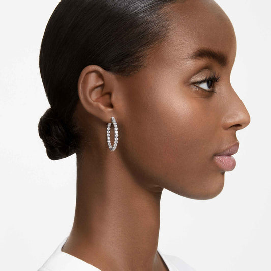 Swarovski Matrix hoop earrings Round cut, White, Rhodium plated  5647715