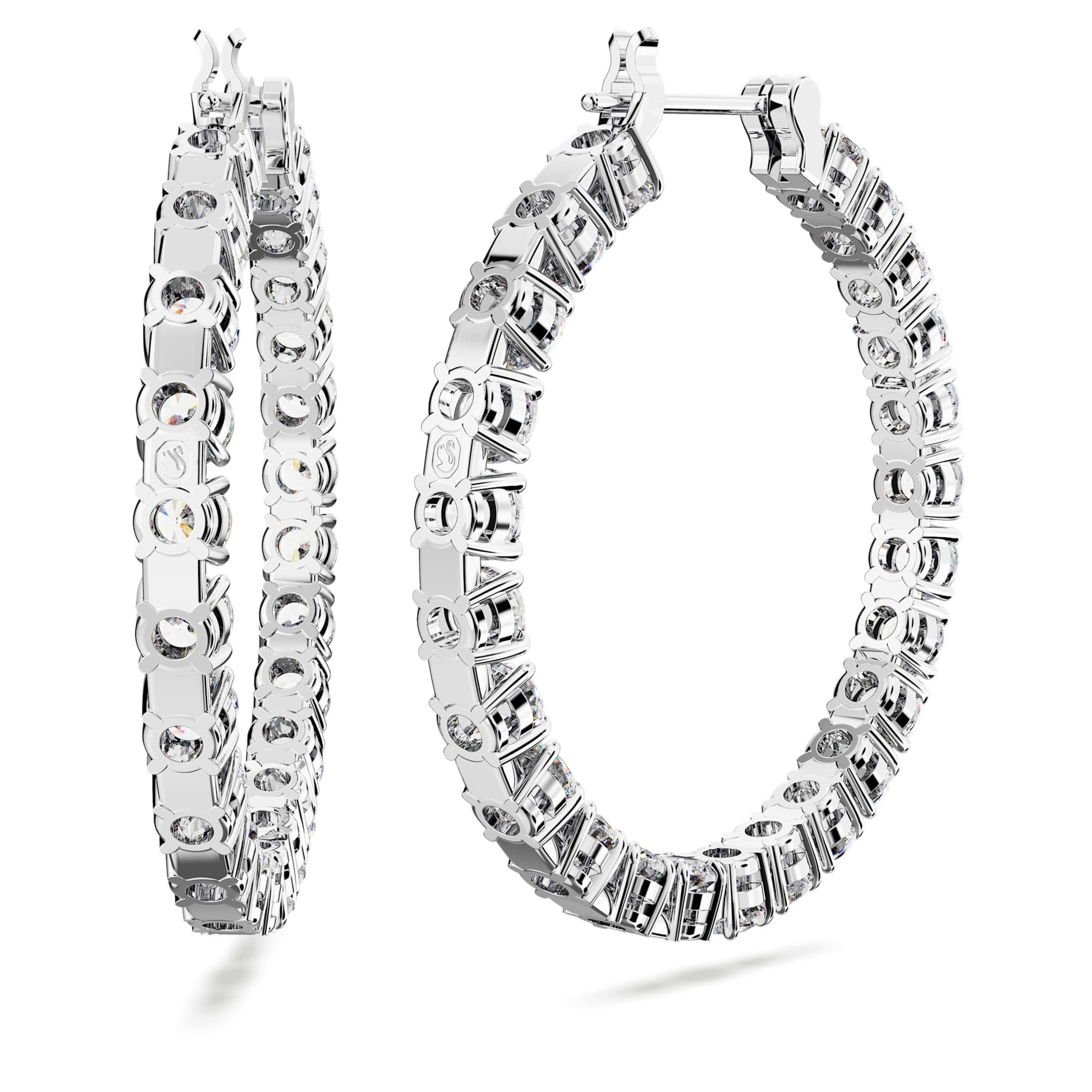 Swarovski Matrix hoop earrings Round cut, White, Rhodium plated  5647715
