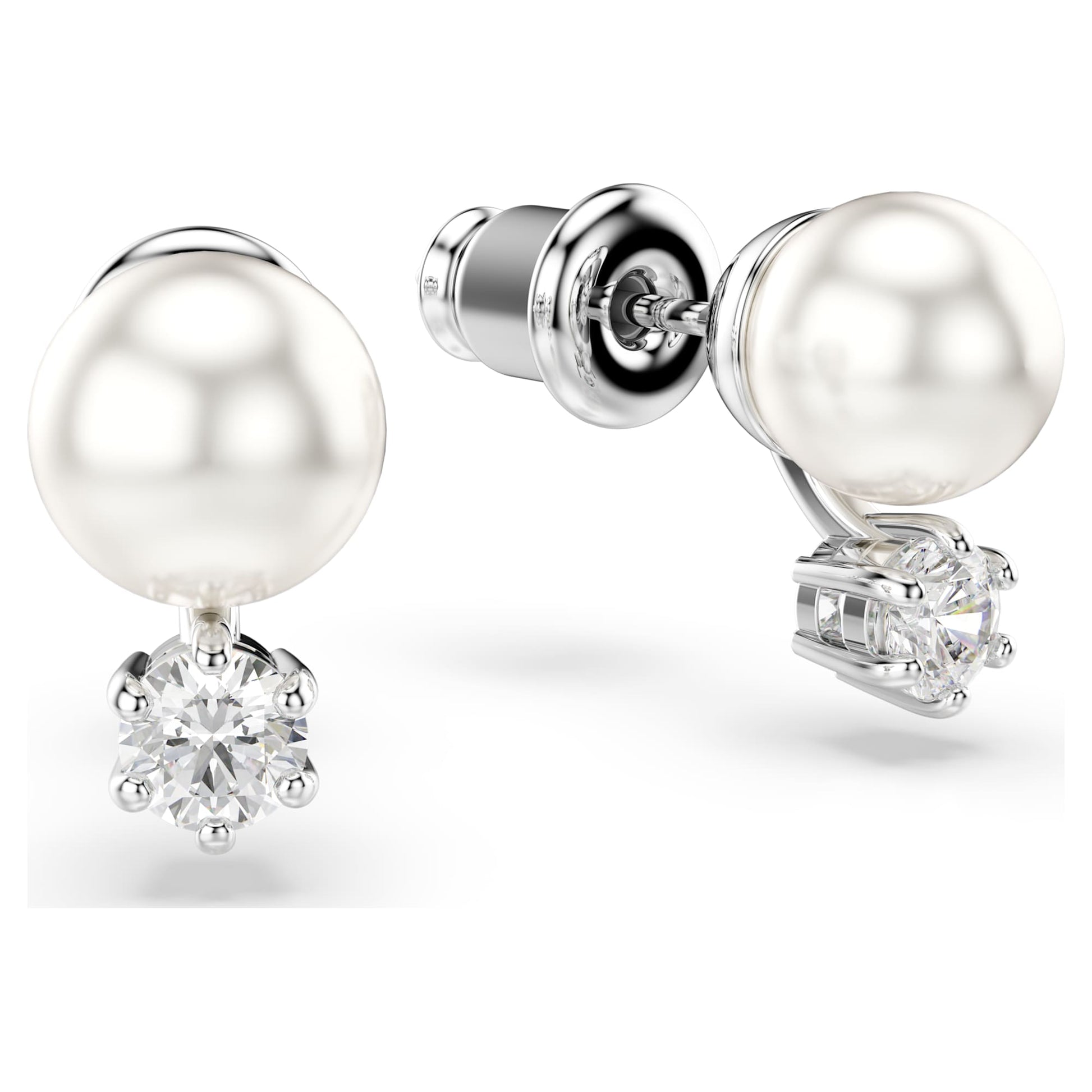 Swarovski Matrix stud earrings Crystal pearl, Round cut, White, Rhodium plated  5694225