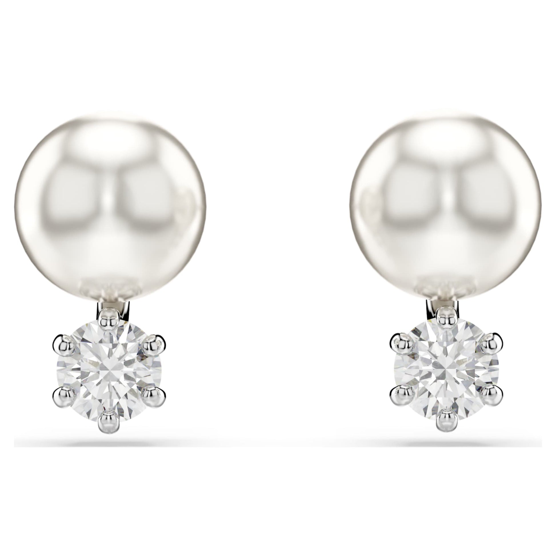 Swarovski Matrix stud earrings Crystal pearl, Round cut, White, Rhodium plated  5694225