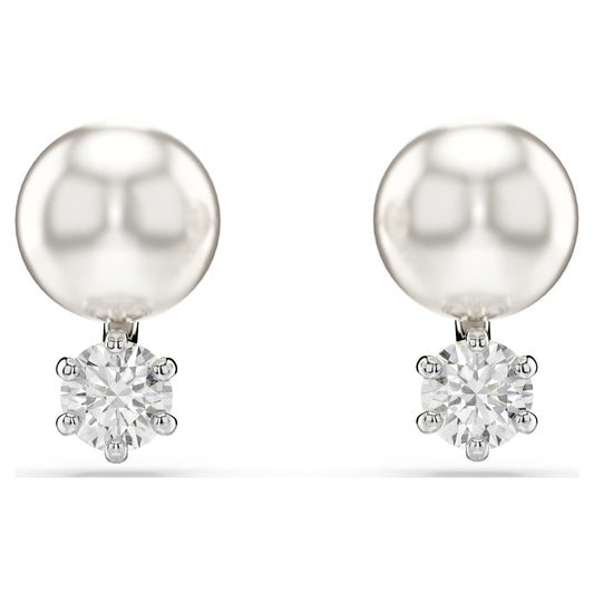Swarovski Matrix stud earrings Crystal pearl, Round cut, White, Rhodium plated  5694225