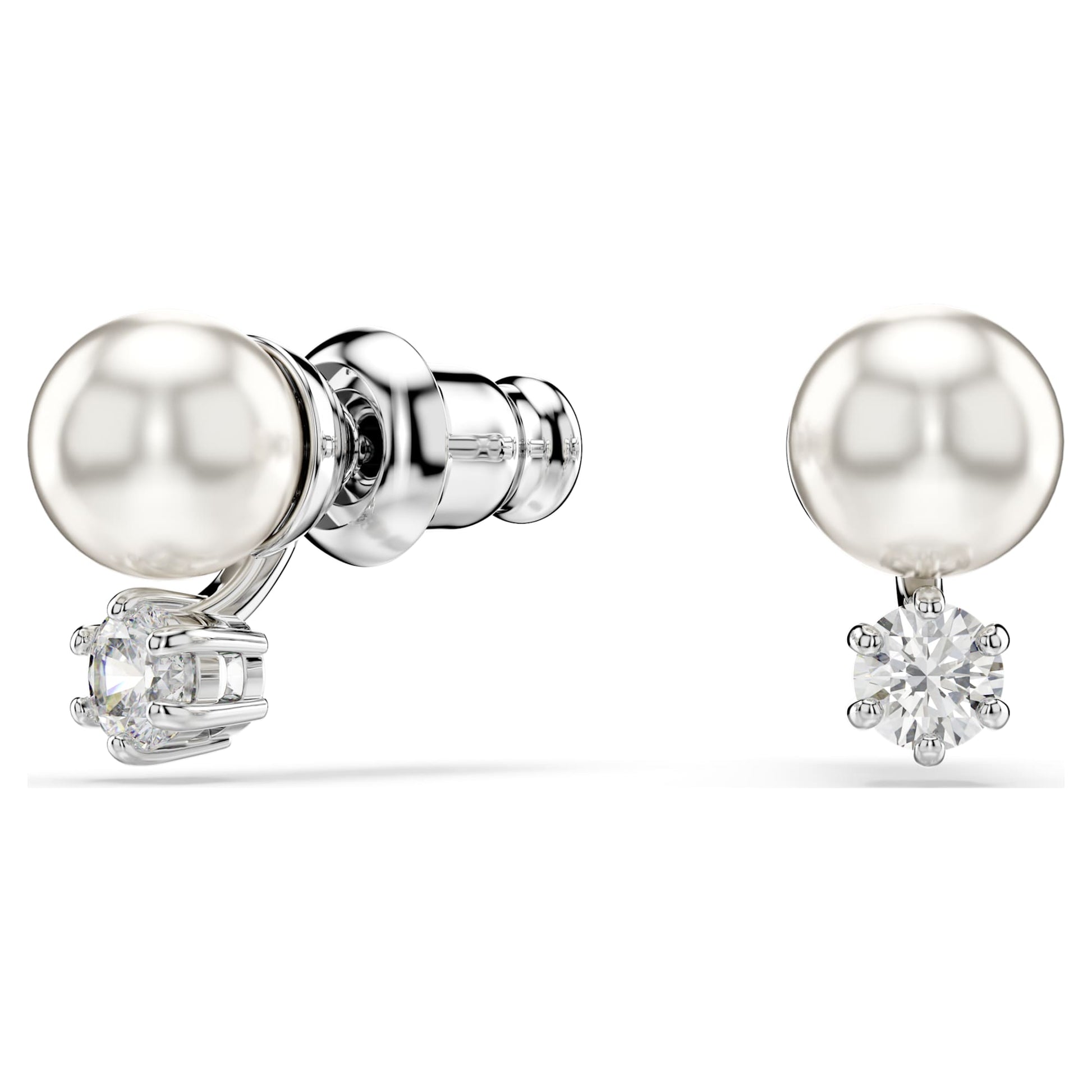 Swarovski Matrix stud earrings Crystal pearl, Round cut, White, Rhodium plated  5694225