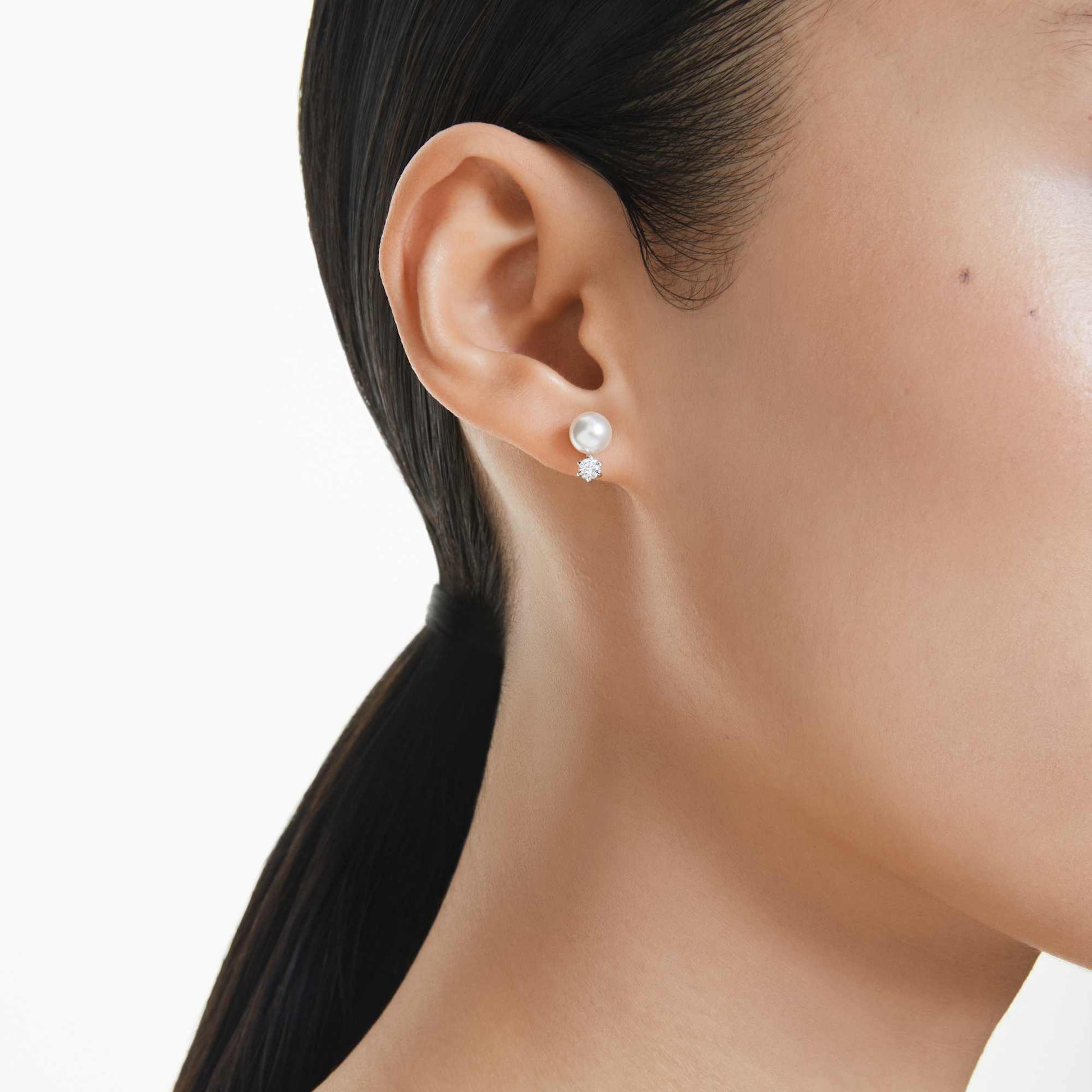 Swarovski Matrix stud earrings Crystal pearl, Round cut, White, Rhodium plated  5694225